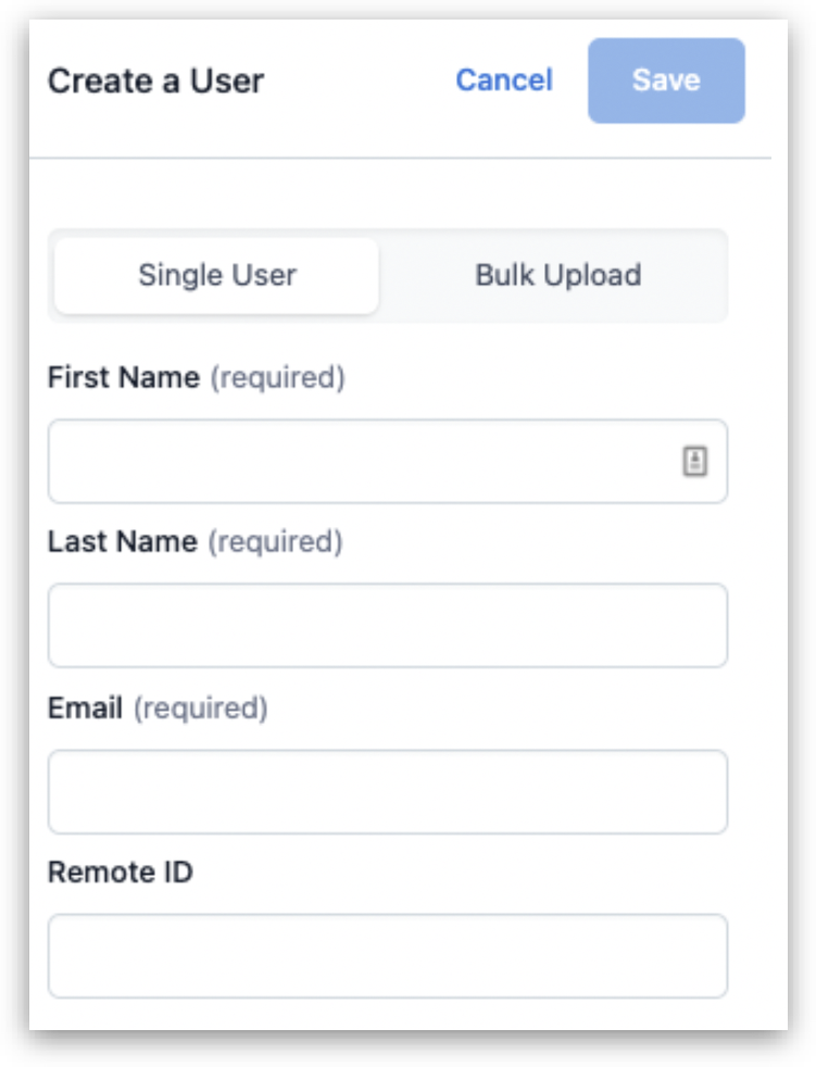 Screenshot of Create a User form