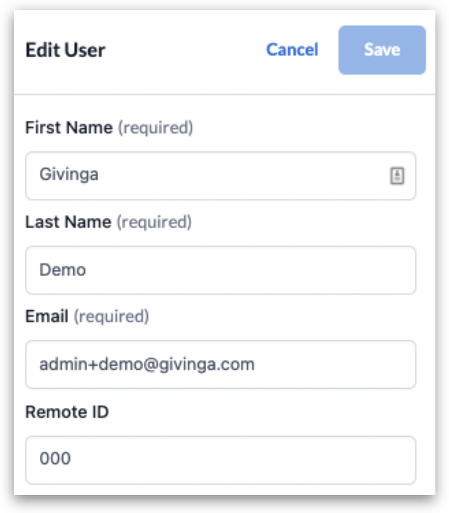 screenshot of Edit a User form