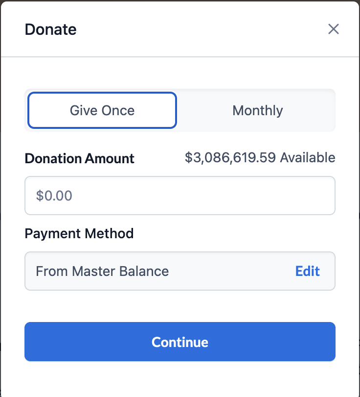 screenshot of donation details